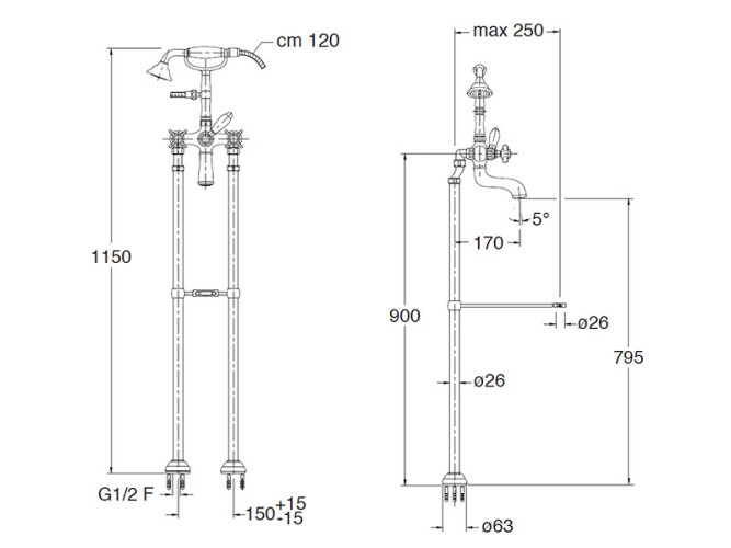 Напольный смеситель для ванны CRISTINA LONDRA LD10251