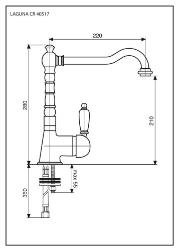 Emmevi Laguna, однорычажный кухонный смеситель с поворотным изливом (излив 22 см), без донного клапана цвет белый-хром