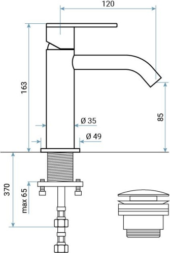 Emmevi Filobrass, однорычажный смеситель для раковины (излив 12 см), с донным клапаном click-clack, цвет зачищенное золото