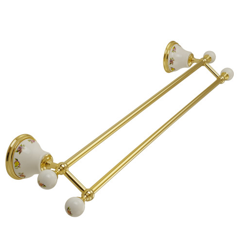 Полотенцедержатель двойной L60 см, керамика с декором/золото Migliore Provance