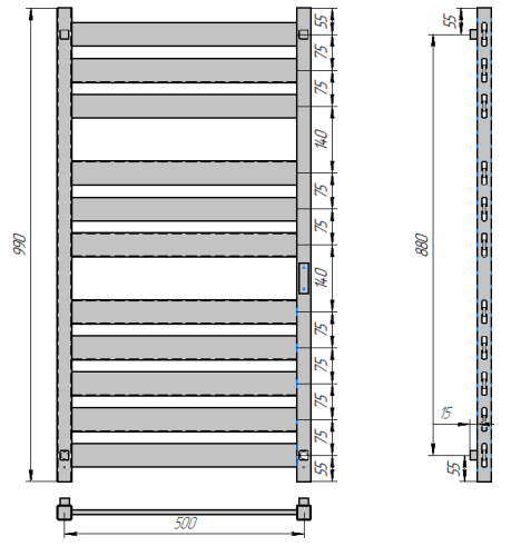 Полотенцесушитель Электрич. с/т GROIS Mario GR-142 500x1000 П 11 Ral 9003 U белый матовый