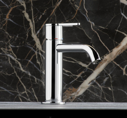 Emmevi Filobrass, однорычажный смеситель для раковины (излив 12 см), с донным клапаном click-clack, цвет хром