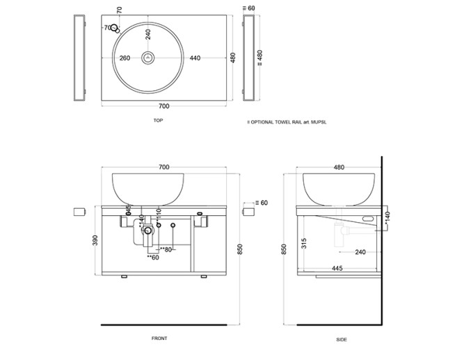Тумба CIELO Multiplo MUMBG70NM BA