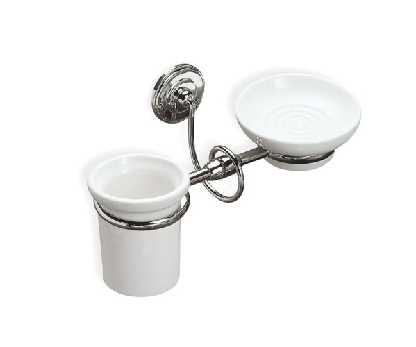 Stil Haus Idra, настенные керамические стакан + мыльница, цвет хром - белая керамика