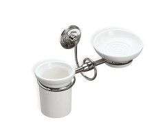 Stil Haus Idra, настенные керамические стакан + мыльница, цвет хром - белая керамика