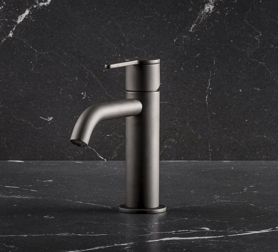 Emmevi Filobrass, однорычажный смеситель для раковины (излив 12 см), с донным клапаном click-clack, цвет черный матовый