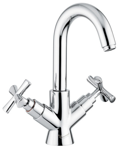 Emmevi Spirit New, двухвентильный смеситель для раковины с поворотным изливом и донным клапаном, цвет золото