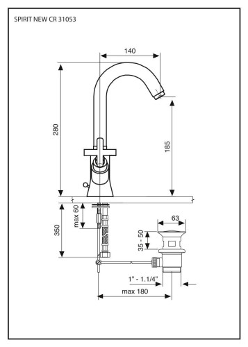 Emmevi Spirit New, двухвентильный смеситель для раковины с поворотным изливом и донным клапаном, цвет золото
