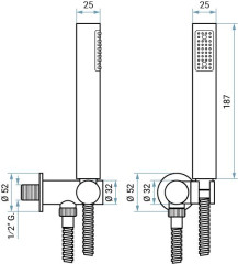 Emmevi, ручной душ 154: лейка, шланг150см, крепеж, цвет зачищенный никель