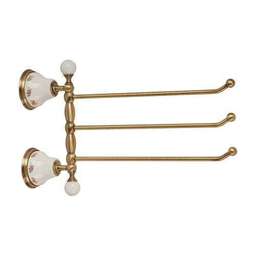 Полотенцедержатель тройной поворотный L35 cм, керамика с декором/бронза Migliore Provance