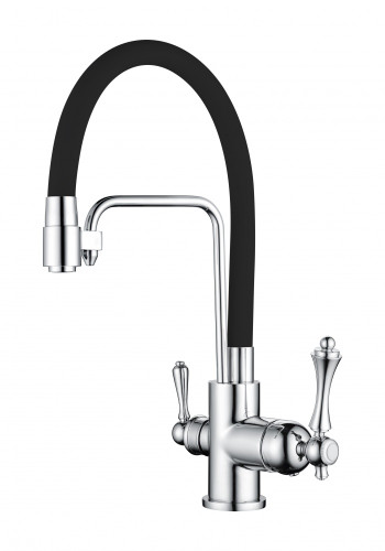 77025-C Смес. для кухни с гибким шлангом и под фильтр (ЧЕРНЫЙ) GANZER (10/1шт)