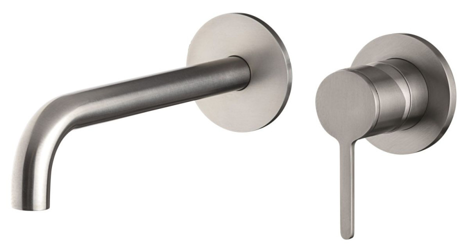 Emmevi Filoinox, встраиваемый в стену однорычажный смеситель для раковины (излив 21 см), с донным клапаном click-clack, из нержавеющей стали