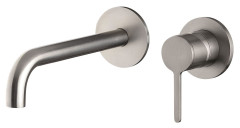 Emmevi Filoinox, встраиваемый в стену однорычажный смеситель для раковины (излив 21 см), с донным клапаном click-clack, из нержавеющей стали