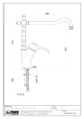 Fiore Jafar, однорычажный смеситель для кухни, цвет золото