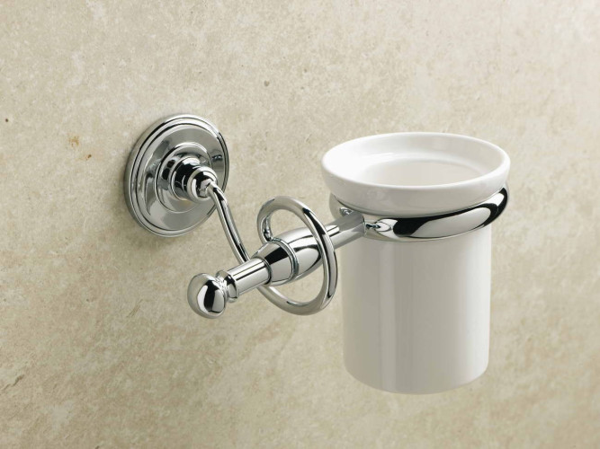 Stil Haus Idra, настенный керамический стакан, цвет хром - белая керамика