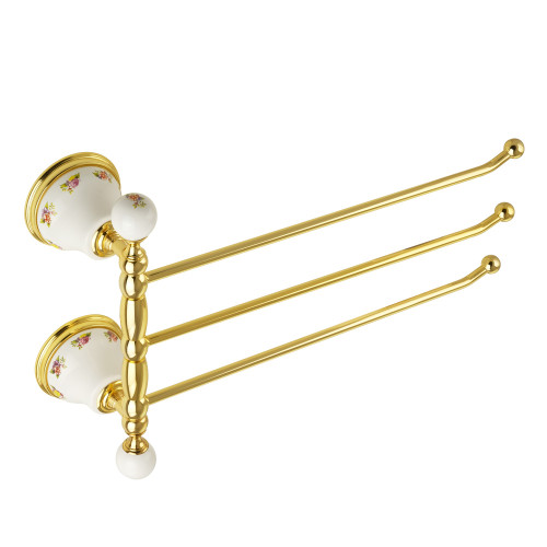 Полотенцедержатель тройной поворотный L35 cм, керамика с декором/золото Migliore Provance