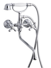 Emmevi Deco Classic, смеситель с длинным изливом (25см) и ручным душем для ванной, цвет хром-золото