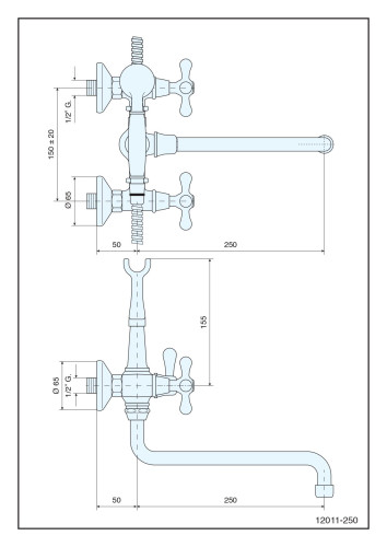 Emmevi Deco Classic, смеситель с длинным изливом (25см) и ручным душем для ванной, цвет хром-золото