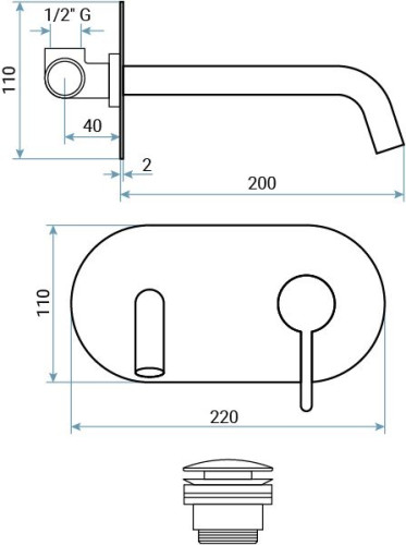 Emmevi Filoinox, встраиваемый в стену однорычажный смеситель для раковины на панели, с донным клапаном click-clack, из нержавеющей стали