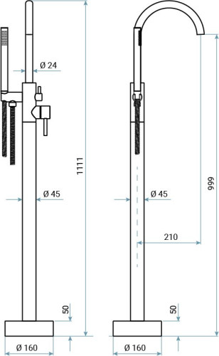 Emmevi Piper, однорычажный напольный смеситель для ванны на 1-й ногe, с набором для душа, цвет хром