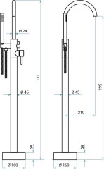 Emmevi Piper, однорычажный напольный смеситель для ванны на 1-й ногe, с набором для душа, цвет хром