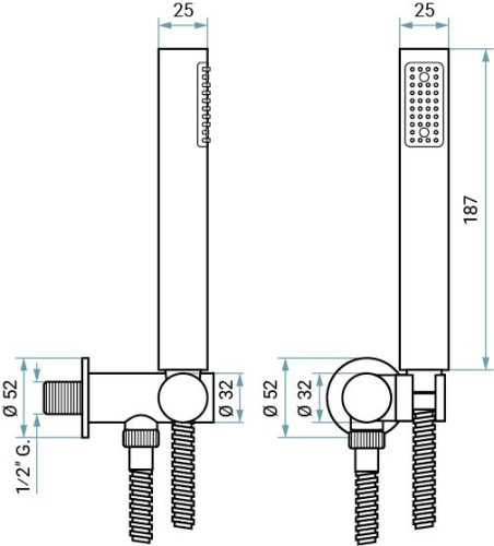 Emmevi, ручной душ 154: лейка, шланг150см, крепеж, цвет нержавеющая сталь