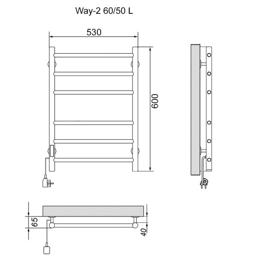 Полотенцесушитель Электрич.кабельный Ника WAY-2 60/50 левый тэн