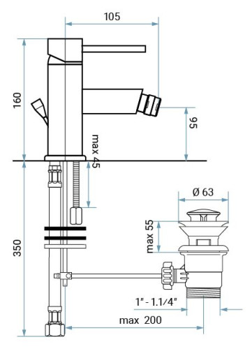Emmevi Piper, однорычажный смеситель для биде с донным клапаном, цвет бронза