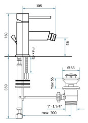 Emmevi Piper, однорычажный смеситель для биде с донным клапаном, цвет бронза