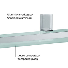 Gedy, стеклянная полка с бортиком, длина 30 см, цвет цвет зачищенный хром