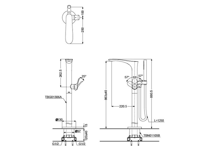 Смеситель для ванны  TOTO GO TBG01306R