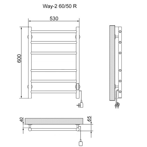 Полотенцесушитель Электрич.кабельный Ника WAY-2 60/50 правый тэн