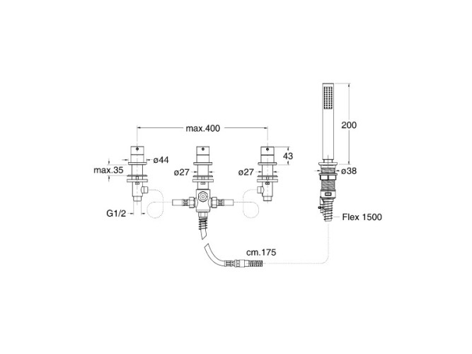 Смеситель на борт ванны CRISTINA TRICOLORE VERDE TV12272