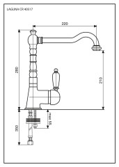 Emmevi Laguna, однорычажный кухонный смеситель с поворотным изливом (излив 22 см), без донного клапана, цвет черный гранит