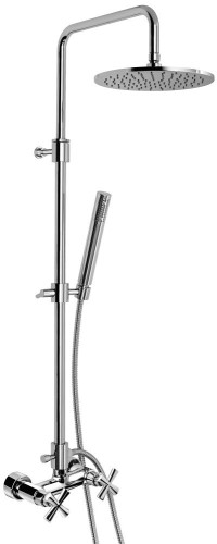 Emmevi Spirit New, душевая колонна из латуни, регулируемая по высоте 82-129,5 см: со смесителем и круглым антикальковым верхним душем 25 см, цвет золо