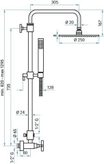Emmevi Spirit New, душевая колонна из латуни, регулируемая по высоте 82-129,5 см: со смесителем и круглым антикальковым верхним душем 25 см, цвет золо