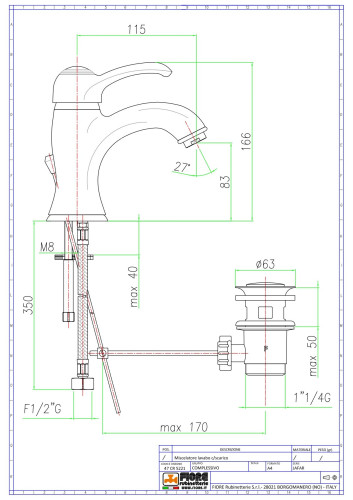 Fiore Jafar, однорычажный смеситель для раковины c донным клапаном, цвет хром