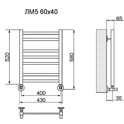 Полотенцесушитель Ника MODERN ЛМ-5 60/40 с вентилями (комплект люкс)(-)