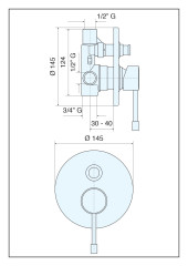 Emmevi Eden, однорычажный встраиваемый смеситель для душа с дивертером на 2 выхода, цвет черный матовый