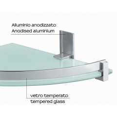 Gedy, стеклянная полукруглая 1-уровневая полка с бортиком (26х26хh5,8), цвет зачищенный хром