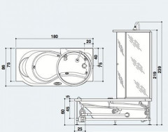 Ванна гидромассажная с гидромассажной душевой JACUZZI AMEA TWIN PREMIUM 9448186A