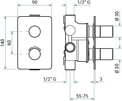 Emmevi Filoinox, однорычажный встраиваемый термостатический смеситель для душа с дивертером, на 2 выхода, из нержавеющей стали