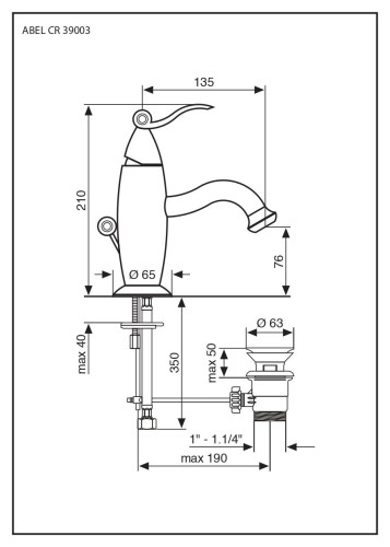 Emmevi Abel, смеситель с донным клапаном для раковины, цвет бронза