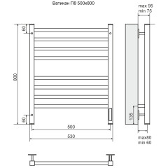 Полотенцесушитель с/т Terminus Электро КС Сицилия П8 500/800 (4+4)(new встр диммер) 9003 белый матов