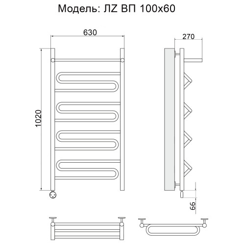 Полотенцесушитель Электрич. Ника CURVE ЛZ ВП 100/60 левый тэн