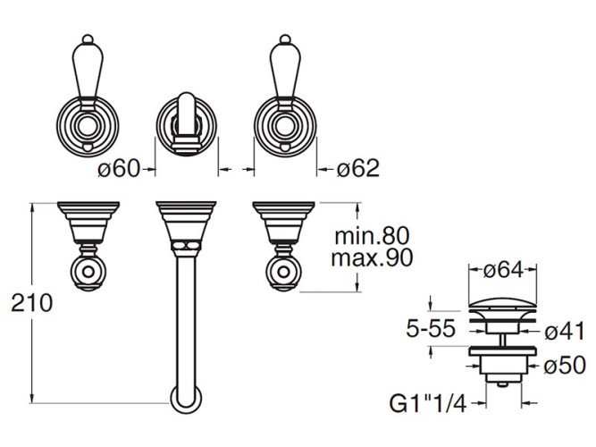 Смеситель для раковины настенный CRISTINA CANOVA ELITE CL24252