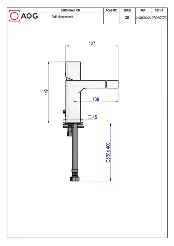 AQG QB, однорычажный смеситель для биде  без донного клапана, цвет хром