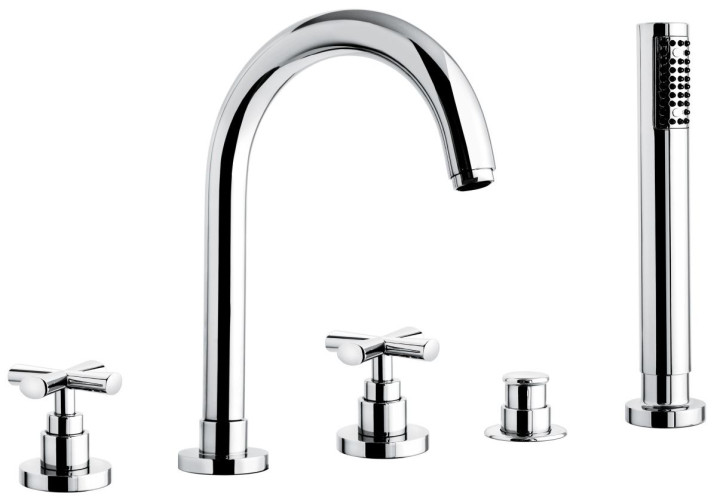 Emmevi Spirit New, комплект смесителя на борт ванны на 5 отверстий с поворотным изливом, цвет хром