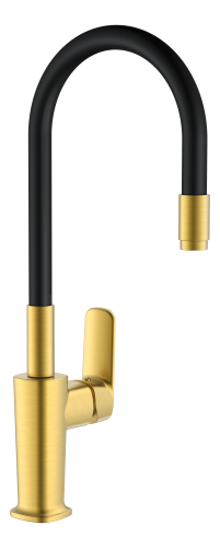 073524-S Смеситель од. для кухни с гиб. излив (МАТ. ЗОЛОТО/ЧЕРНЫЙ) ViEiR (10/1шт)