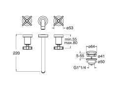 Наружные части настенного смесителя для раковины CRISTINA CROSS ROAD CR24375